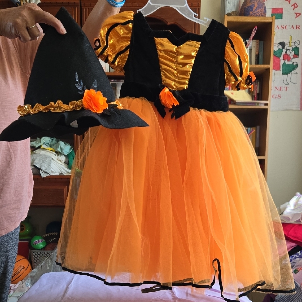 Whimsical Orange and Black Halloween Witch Costume